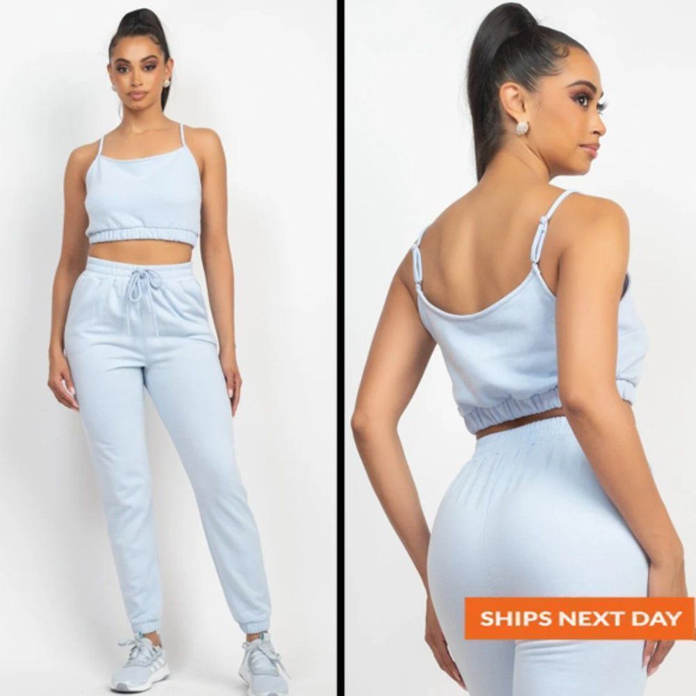 Elastic Cami Crop Top & Jogger Pants Set - Jogger - Jogger Pant - Sweat Pant Set